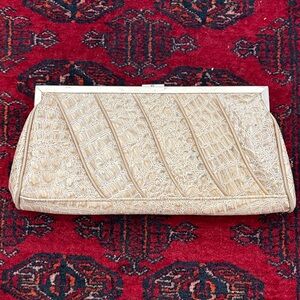 Chic Cream Crocodile-Embossed Clutch
